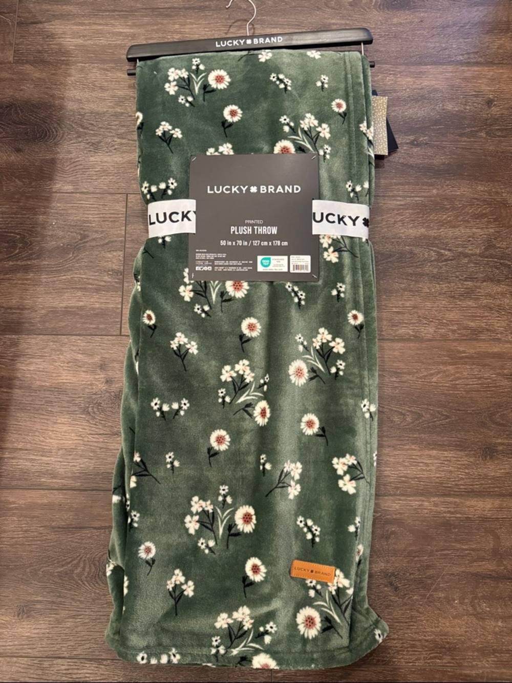Lucky Brand Green Floral Plush Throw Blanket